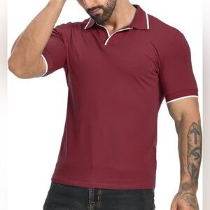 Aiyino Men's Muscle V Neck Polo Shirts Slim Fit Short Sleeve - NWT Large